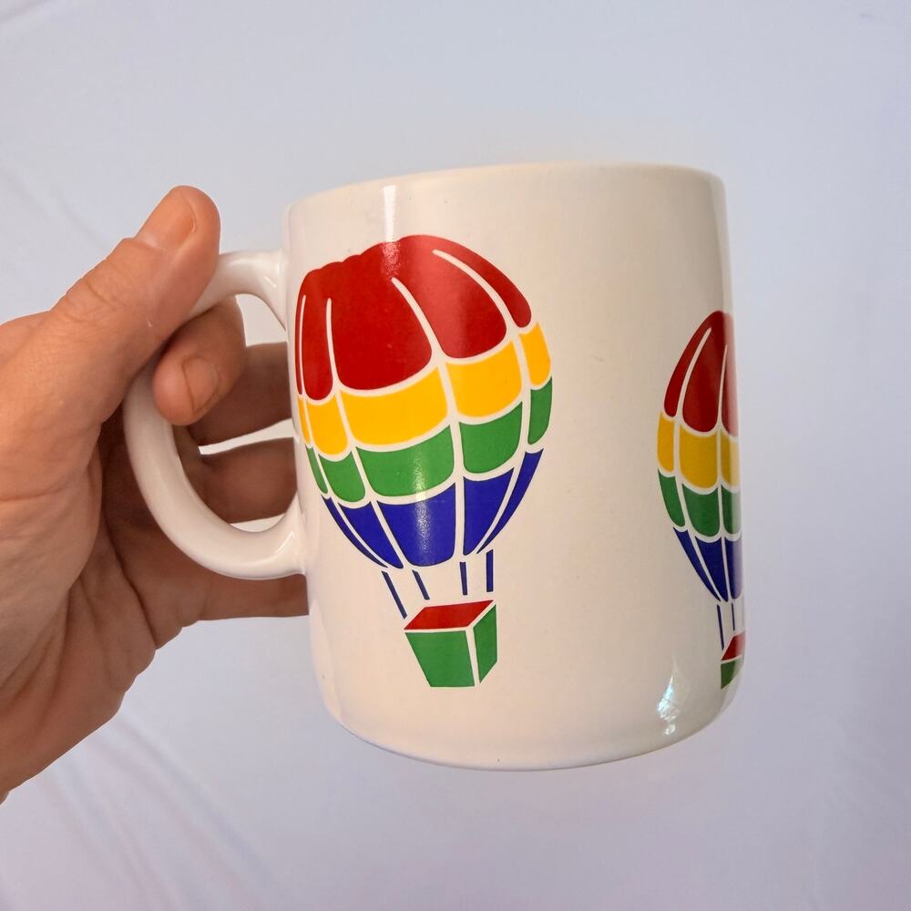 Vintage 80s F.T.D. Rainbow Hot Air Balloon Coffee Mug